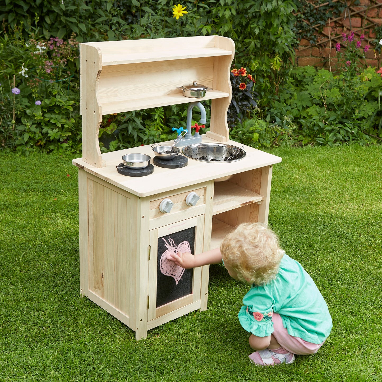 Non-allergenic | Eco Friendly Montessori Natural Wooden Kids Mud Kitchen | Indoor & Outdoor Wooden Toy Kitchen | 3 Years+