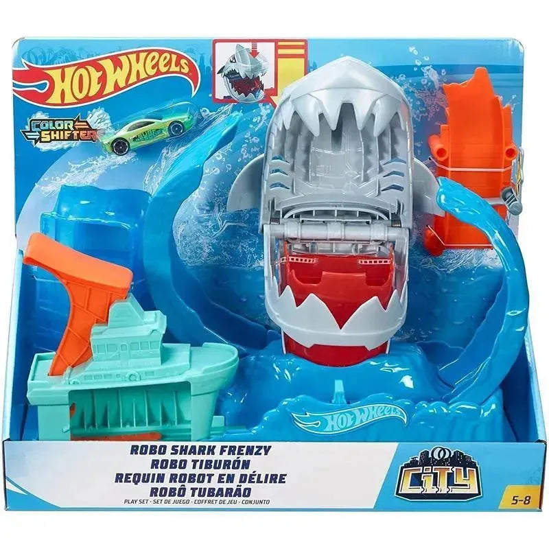 Mattel Hot Wheels City Color Changing Robo Shark Jump Frenzy Play Set